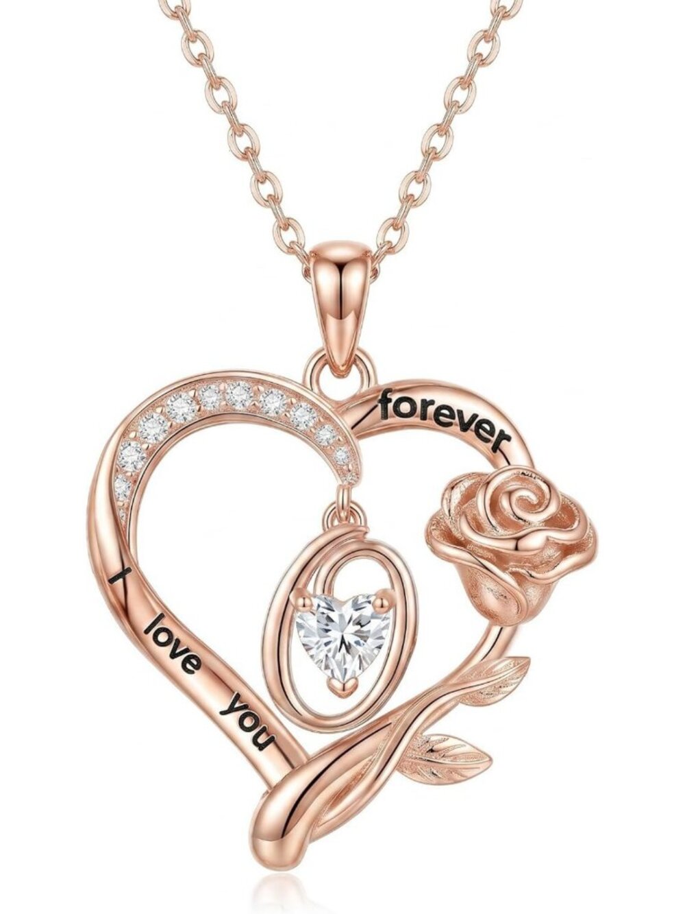 Heart Initial Pendant Necklace in Rose Gold - Stylish Women's Jewelry Gift